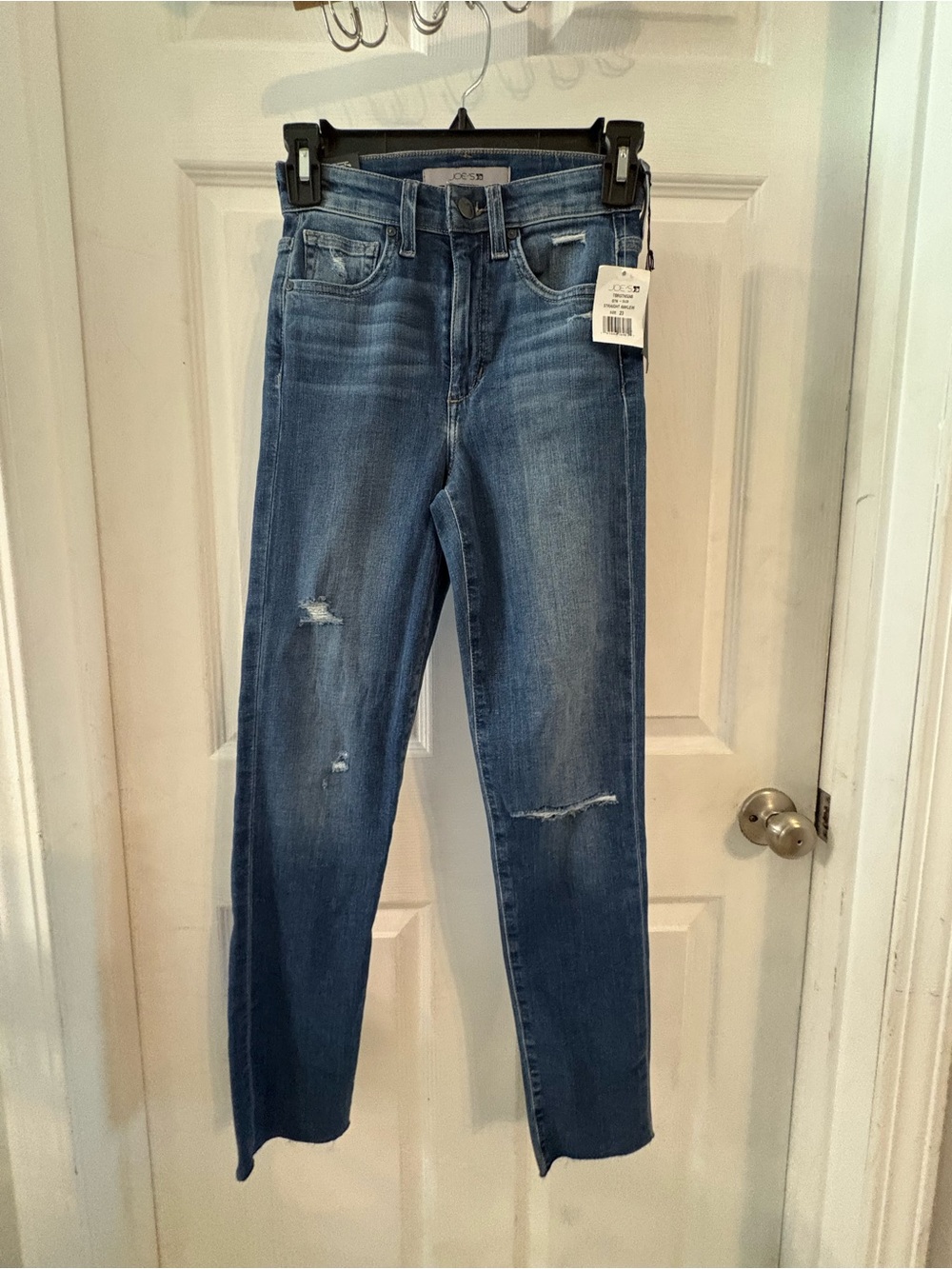 JOE JEANS Straight Leg Jeans in Medium Blue Distressed Wash